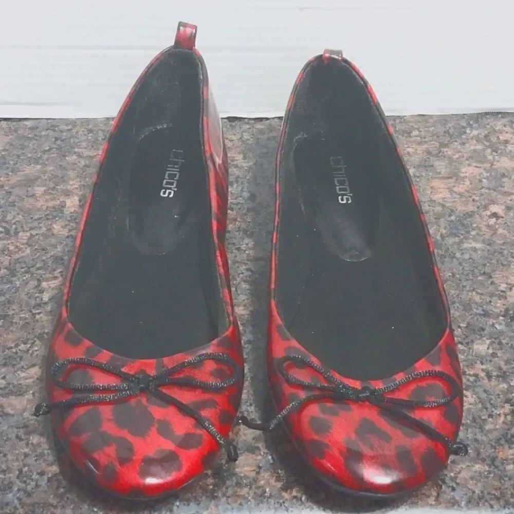 Red and Black Animal Print Chico's Ballet Flats..SIZE 9